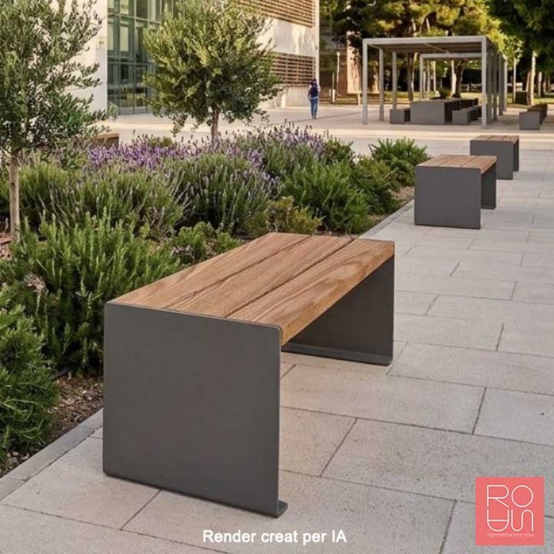 Banqueta urbana KUB. en acer i fusta